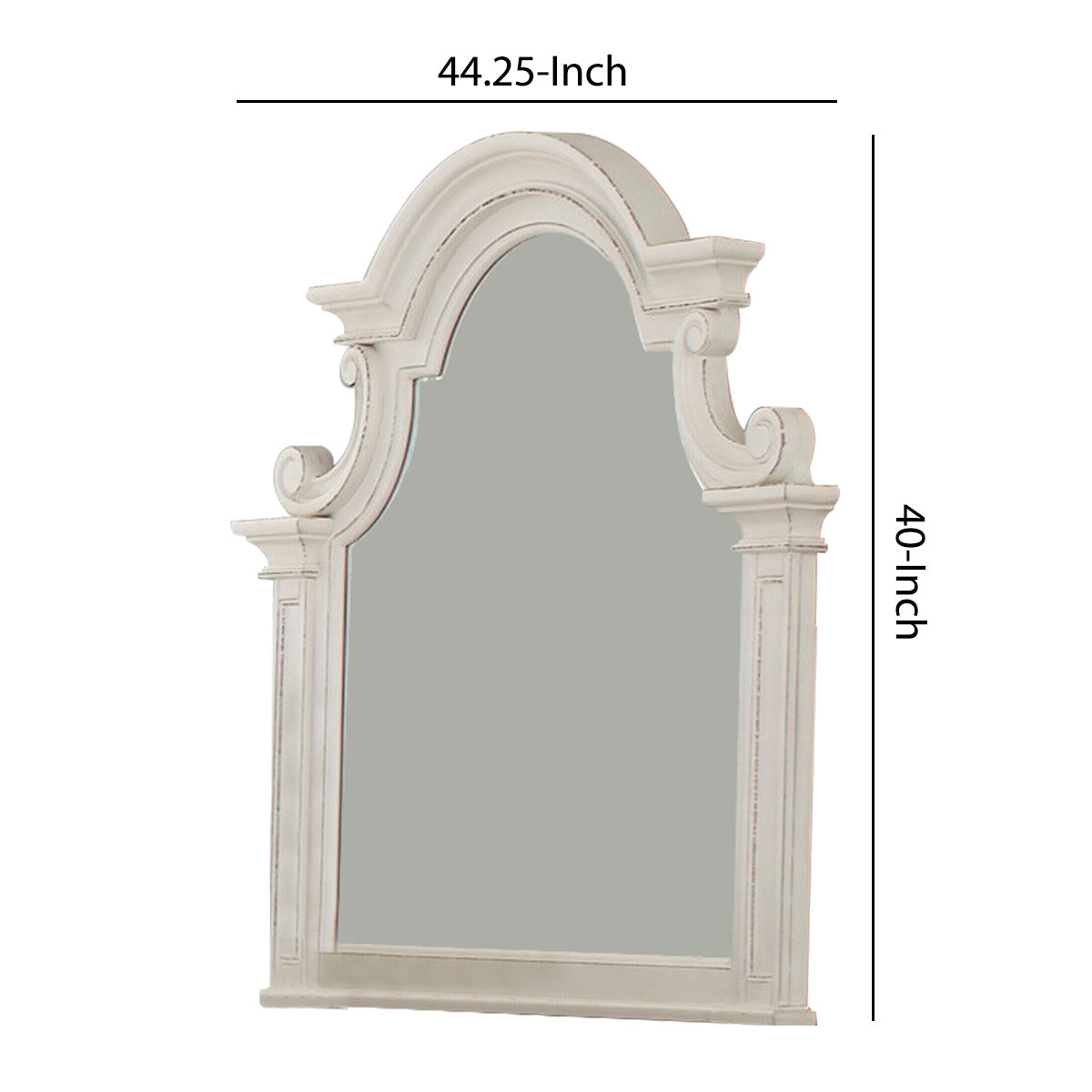 Scalloped Design Wooden Frame Mirror With Distressed Detail White-zoom-5