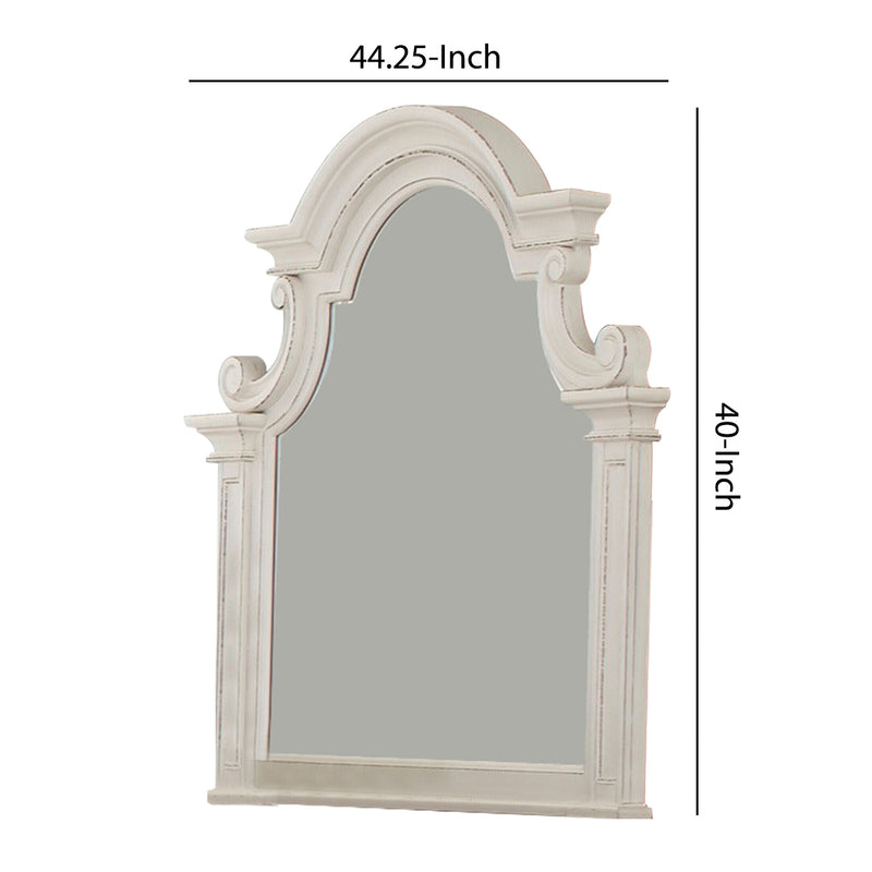 Scalloped Design Wooden Frame Mirror With Distressed Detail White-zoom-