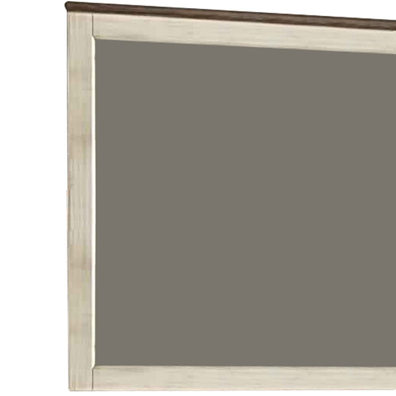 Rectangular Wood Frame Mirror With Textured Detail Antique White And Brown-zoom-