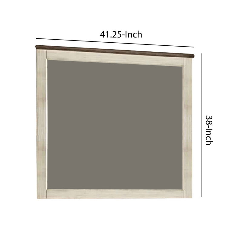 Rectangular Wood Frame Mirror With Textured Detail Antique White And Brown-zoom-