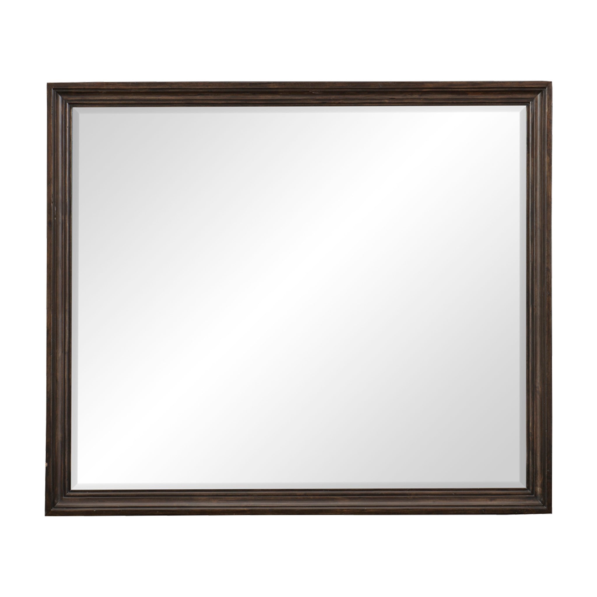 Wooden Square Mirror With Molded Details And Bevelled Edges Brown