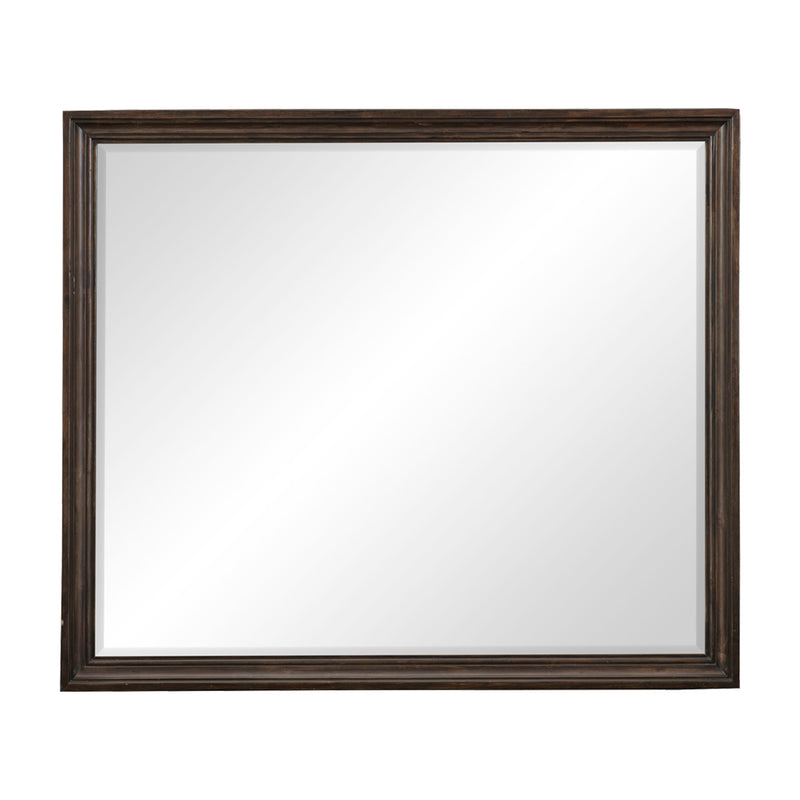 Wooden Square Mirror With Molded Details And Bevelled Edges Brown-zoom-