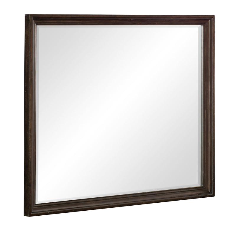 Wooden Square Mirror With Molded Details And Bevelled Edges Brown-zoom-
