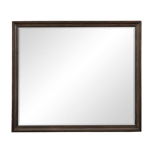 Wooden Square Mirror With Molded Details And Bevelled Edges Brown