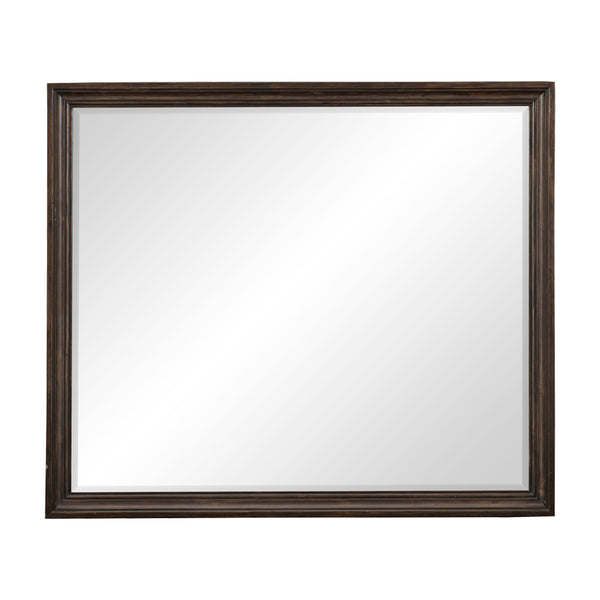 Wooden Square Mirror With Molded Details And Bevelled Edges Brown