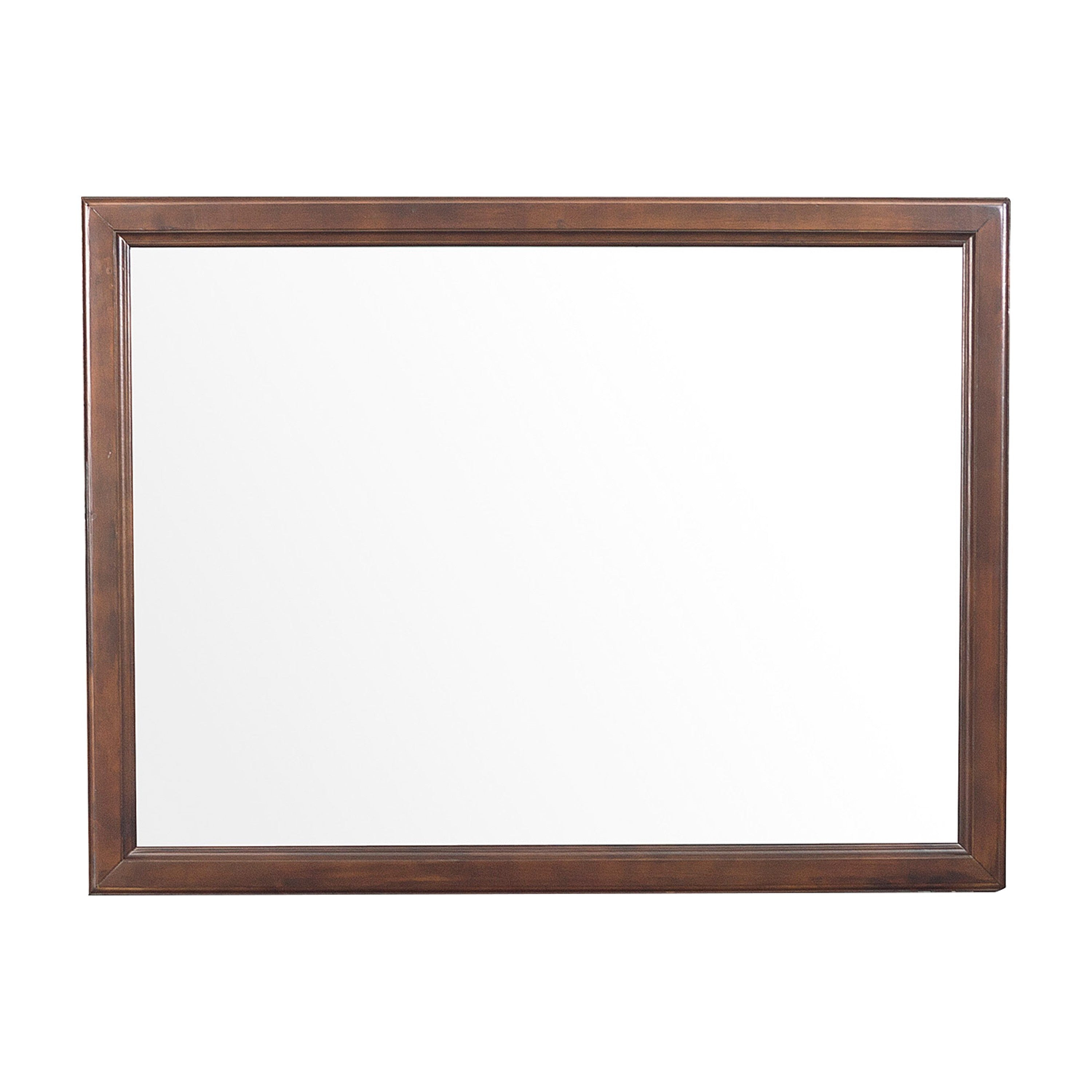 38 Inch Wooden Landscape Mirror Molded Details Dual Texture Brown