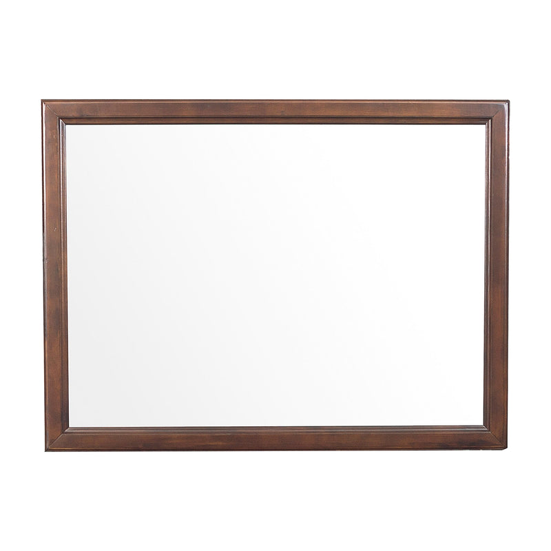 38 Inch Wooden Landscape Mirror Molded Details Dual Texture Brown-zoom-