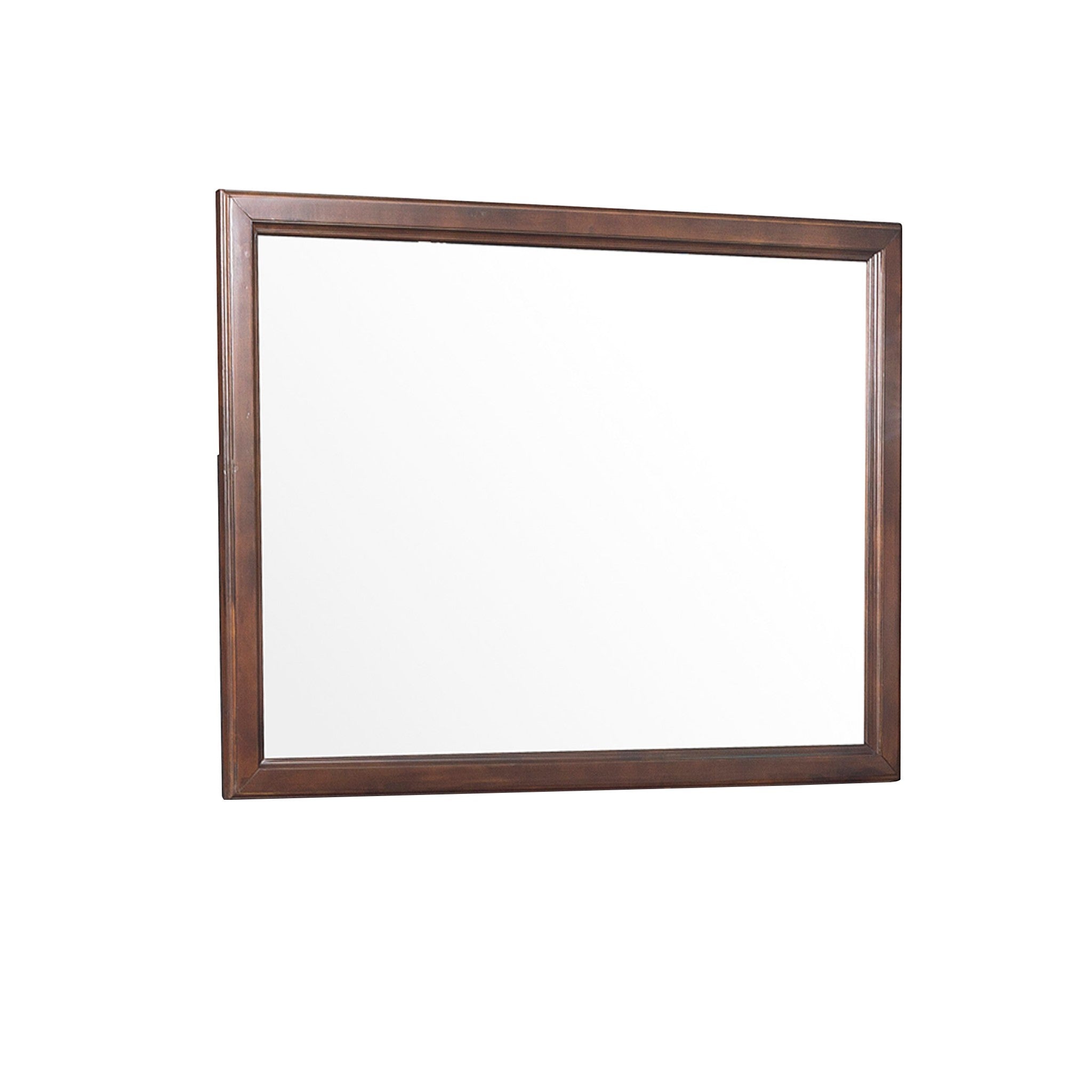 38 Inch Wooden Landscape Mirror Molded Details Dual Texture Brown-zoom-2