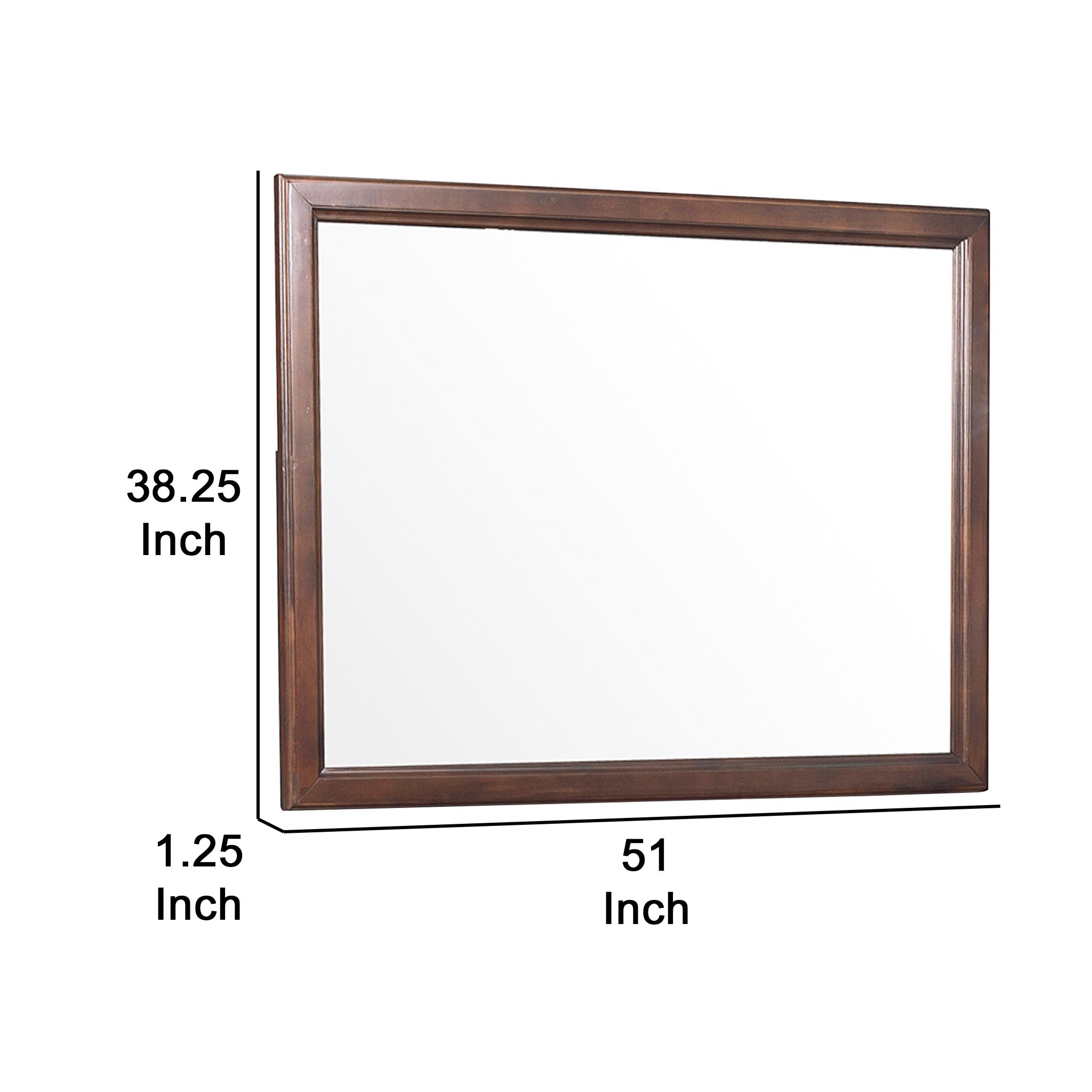 38 Inch Wooden Landscape Mirror Molded Details Dual Texture Brown-zoom-4