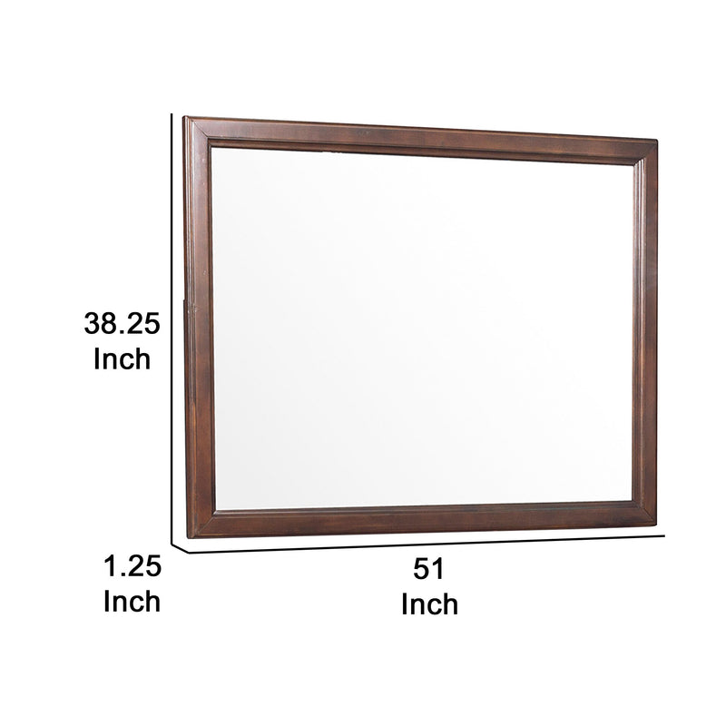 38 Inch Wooden Landscape Mirror Molded Details Dual Texture Brown-zoom-