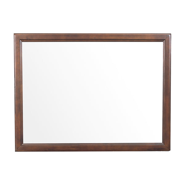 38 Inch Wooden Landscape Mirror Molded Details Dual Texture Brown
