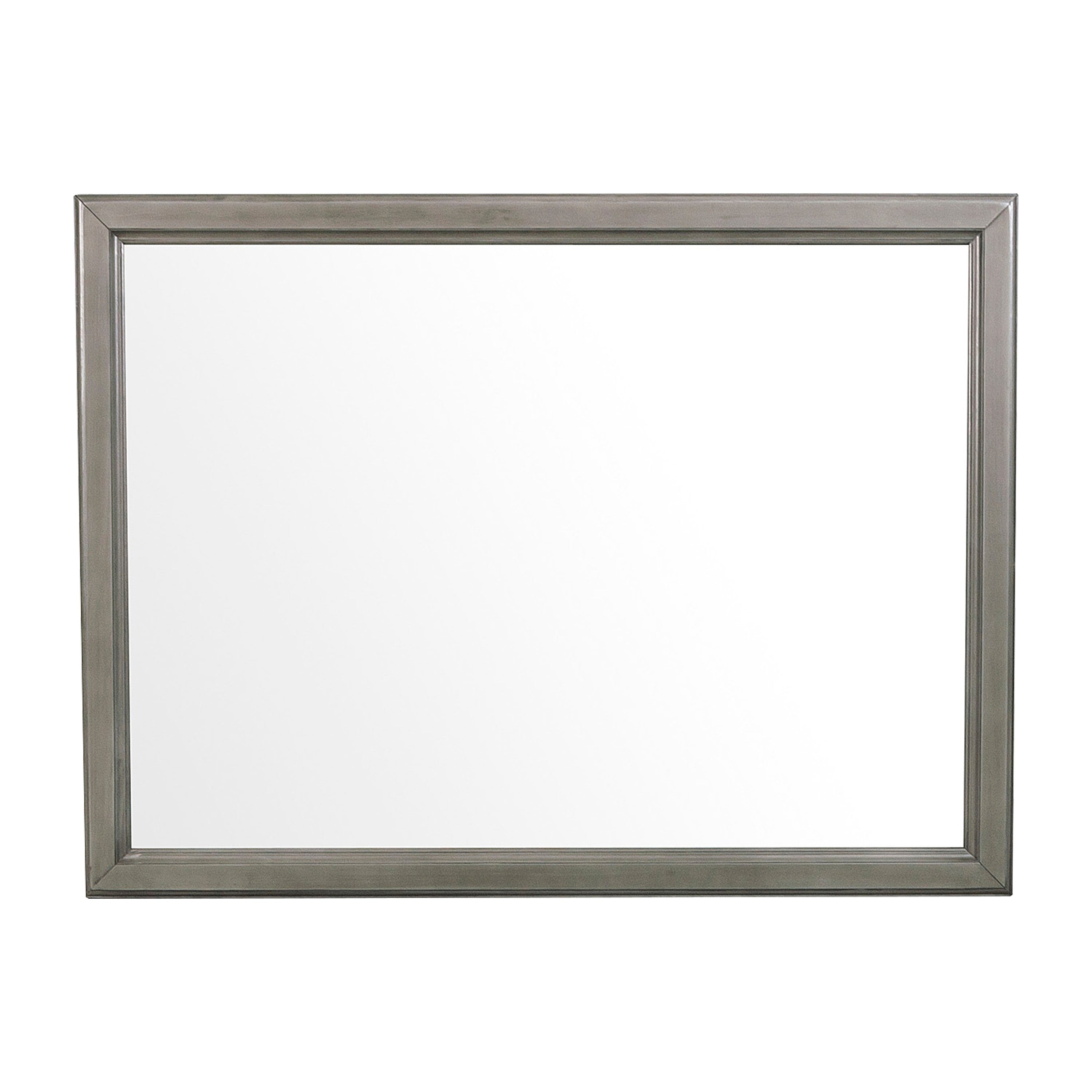 Wooden Square Mirror With Molded Details And Dual Texture Gray-zoom-1