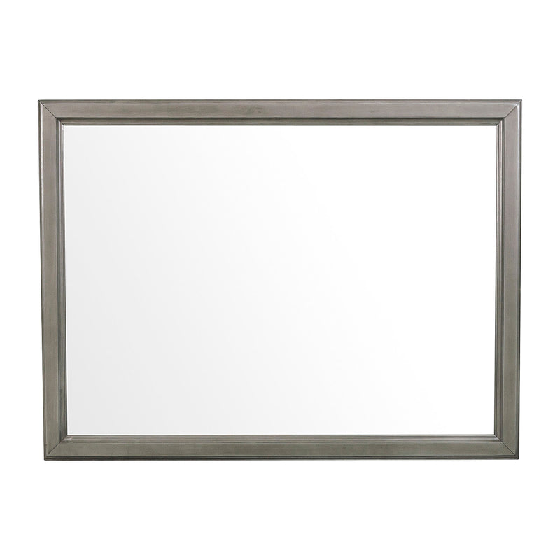 Wooden Square Mirror With Molded Details And Dual Texture Gray-zoom-