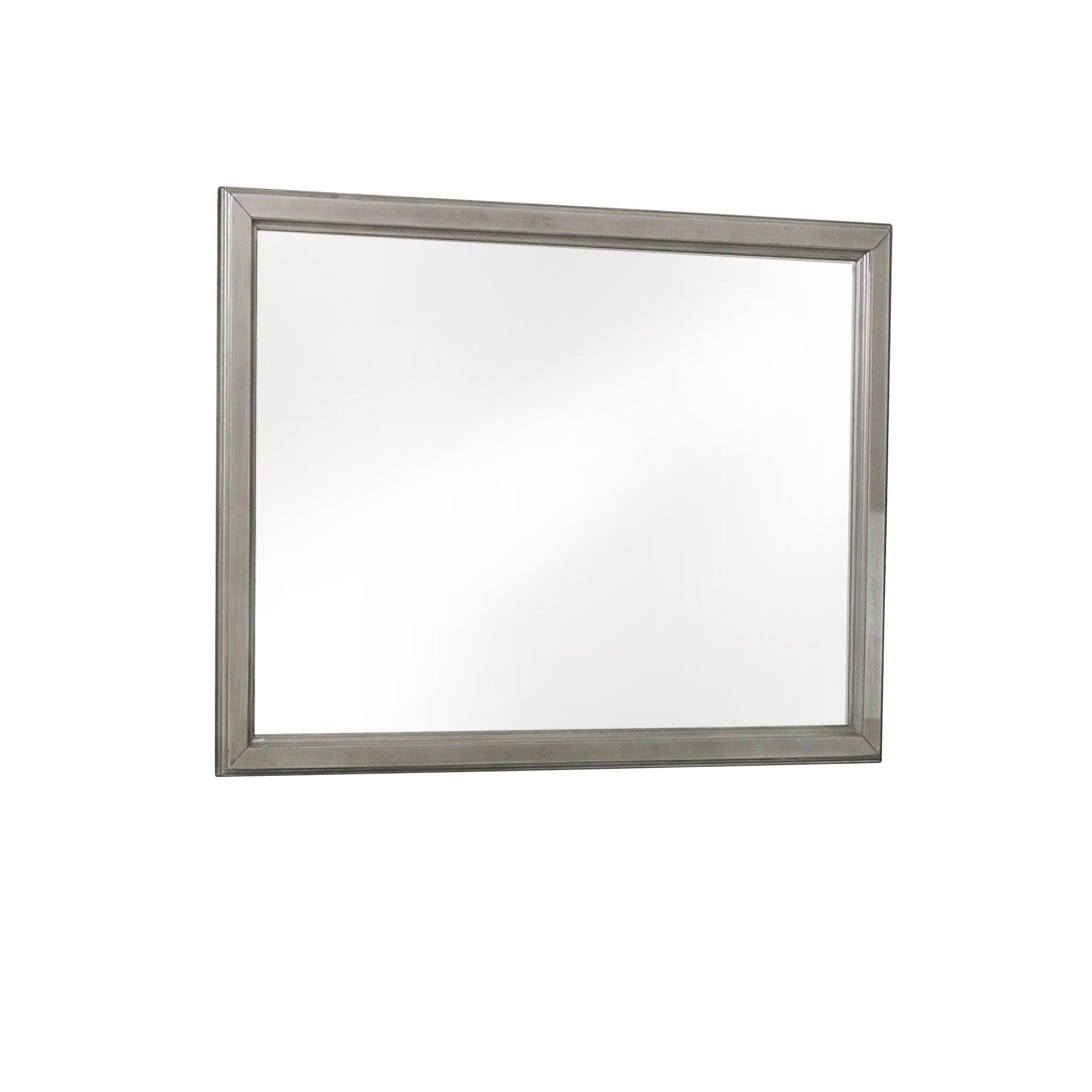 Wooden Square Mirror With Molded Details And Dual Texture Gray