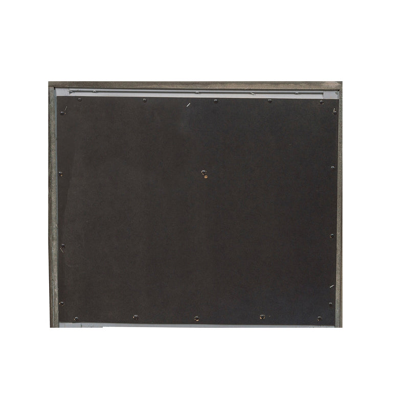 Wooden Square Mirror With Molded Details And Dual Texture Gray-zoom-