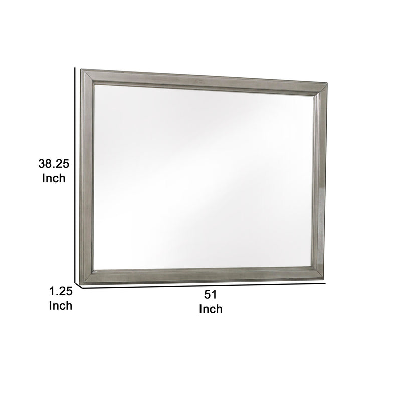 Wooden Square Mirror With Molded Details And Dual Texture Gray-zoom-