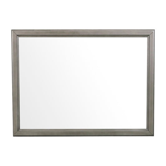 Wooden Square Mirror With Molded Details And Dual Texture Gray