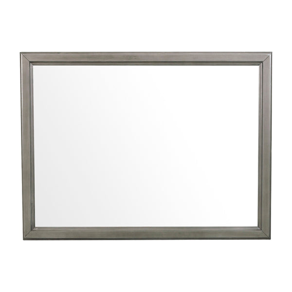 Wooden Square Mirror With Molded Details And Dual Texture Gray