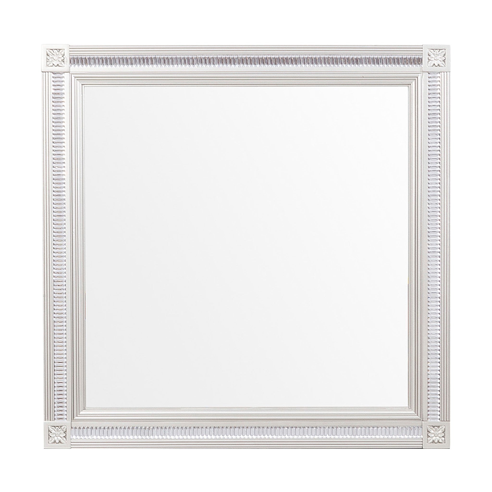 Wooden Square Mirror With Carvings And Bevelled Edges Silver