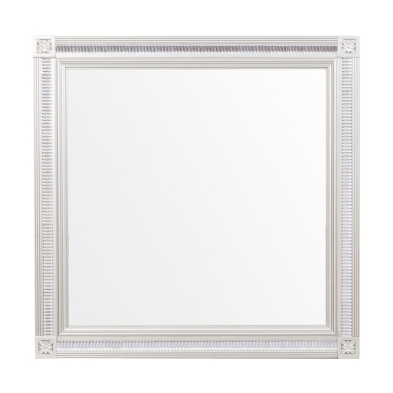 Wooden Square Mirror With Carvings And Bevelled Edges Silver-zoom-