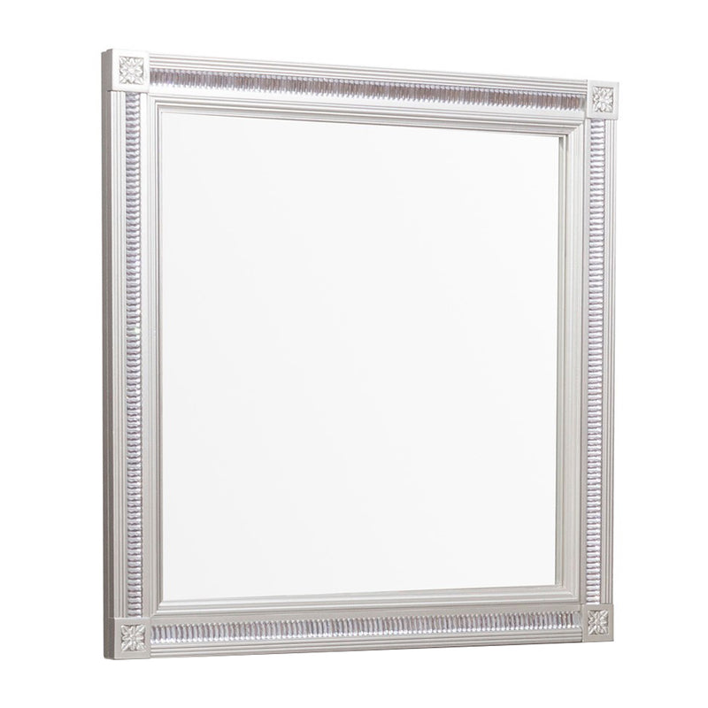 Wooden Square Mirror With Carvings And Bevelled Edges Silver-zoom-