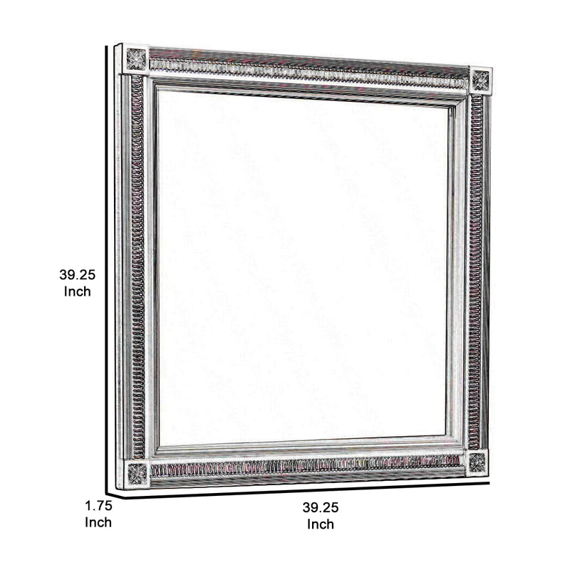 Wooden Square Mirror With Carvings And Bevelled Edges Silver-zoom-