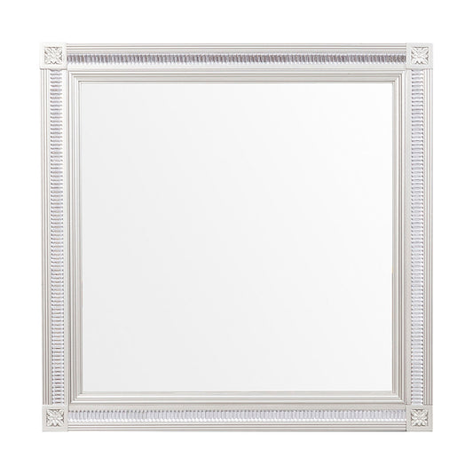 Wooden Square Mirror With Carvings And Bevelled Edges Silver