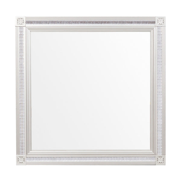 Wooden Square Mirror With Carvings And Bevelled Edges Silver