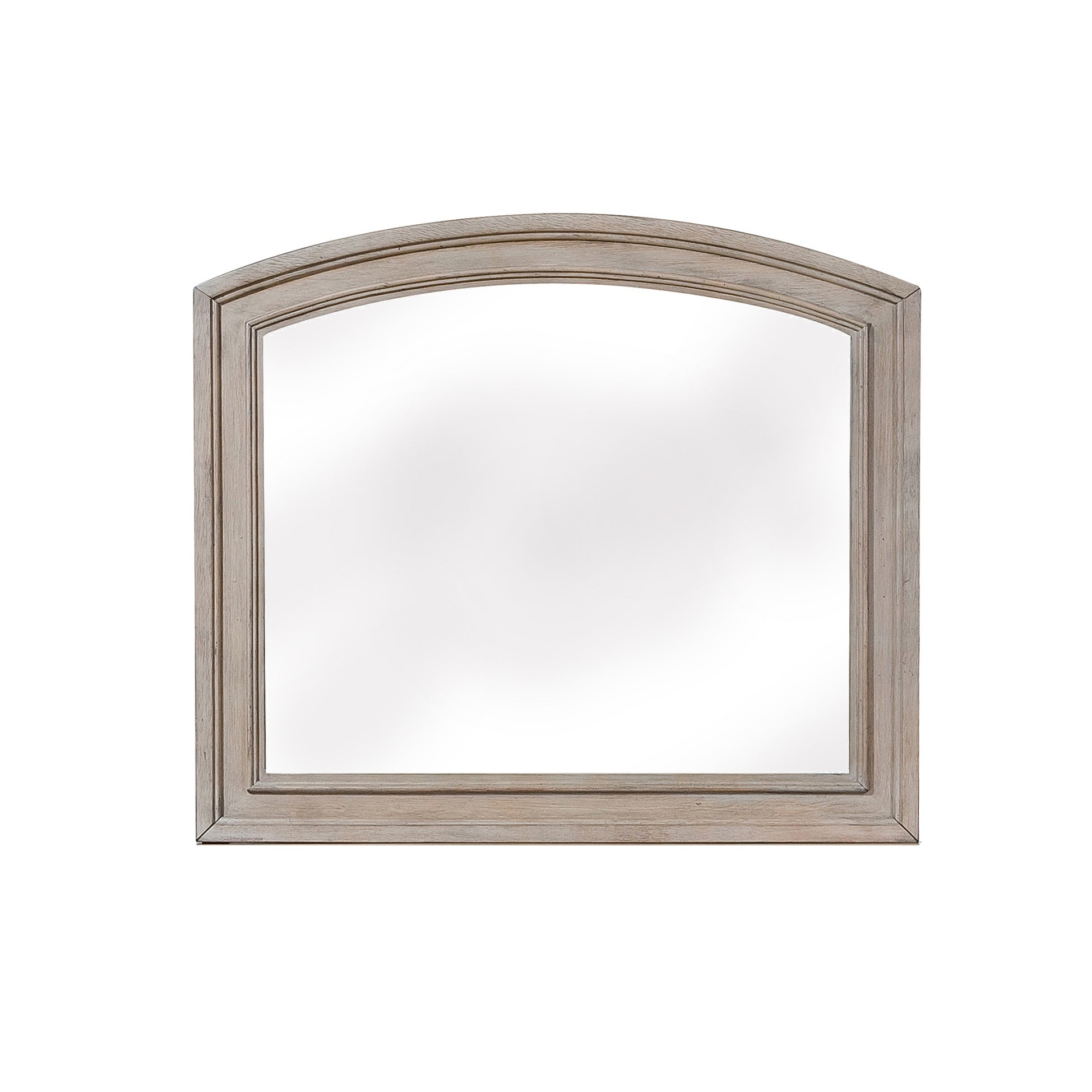 Wooden Mirror With Natural Grain Texture Finish And Curved Top Gray-zoom-1