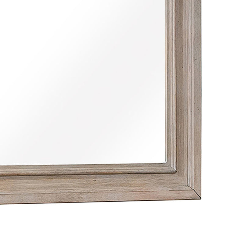 Wooden Mirror With Natural Grain Texture Finish And Curved Top Gray-zoom-