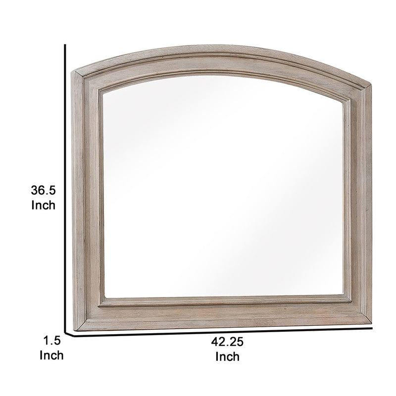 Wooden Mirror With Natural Grain Texture Finish And Curved Top Gray-zoom-