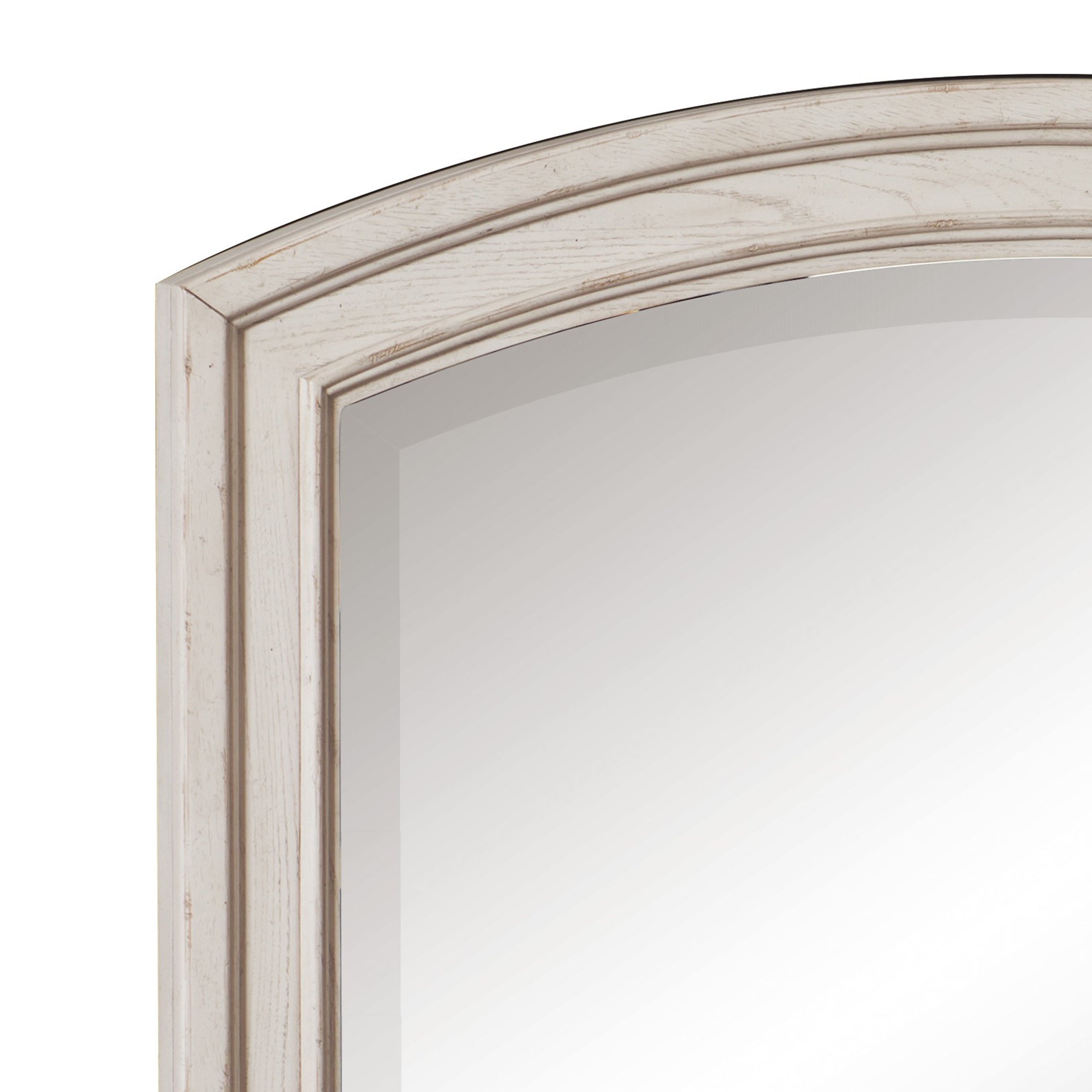 Wooden Bevelled Mirror With Raised Edges And Curved Top Antique White-zoom-3