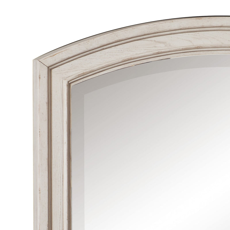 Wooden Bevelled Mirror With Raised Edges And Curved Top Antique White-zoom-