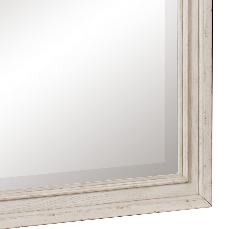 Wooden Bevelled Mirror With Raised Edges And Curved Top Antique White-zoom-