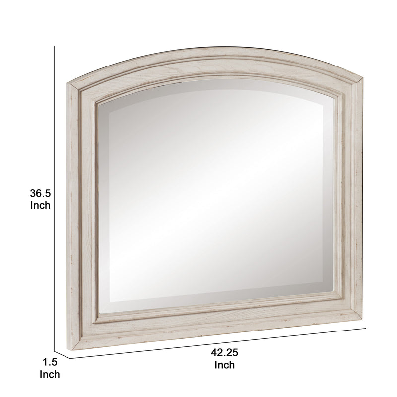Wooden Bevelled Mirror With Raised Edges And Curved Top Antique White-zoom-