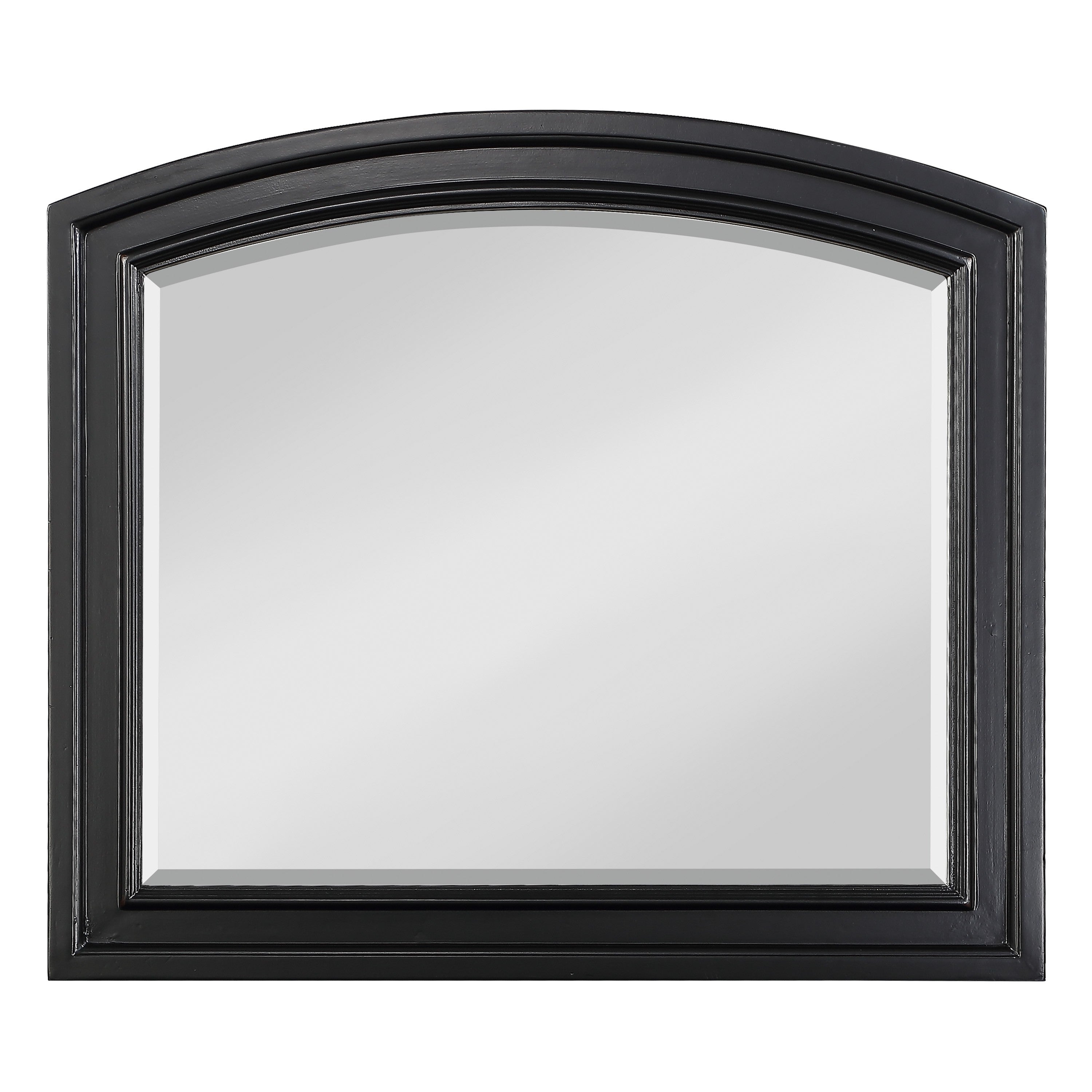 Wooden Mirror With Raised Edges And Curved Top Black-zoom-1