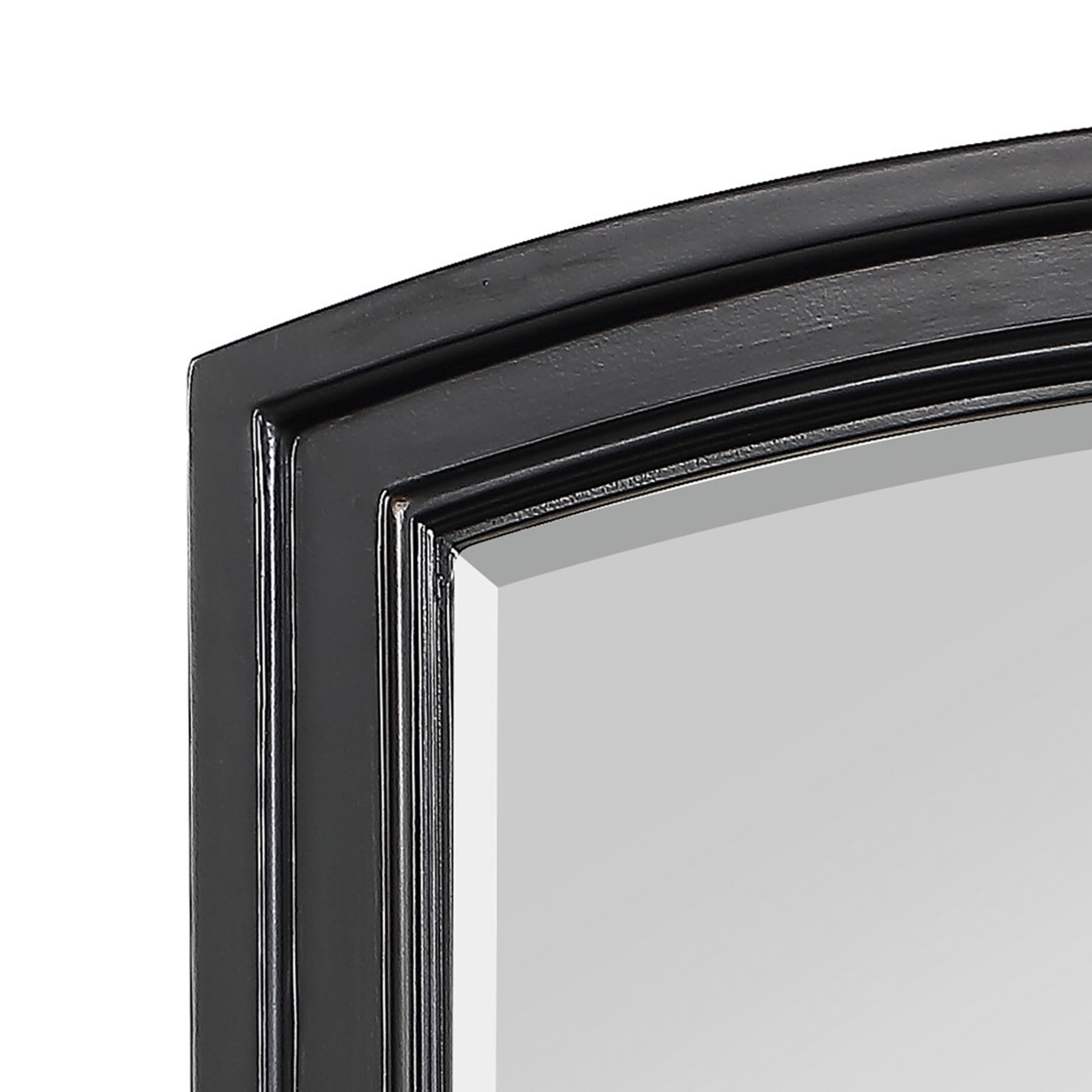 Wooden Mirror With Raised Edges And Curved Top Black-zoom-2
