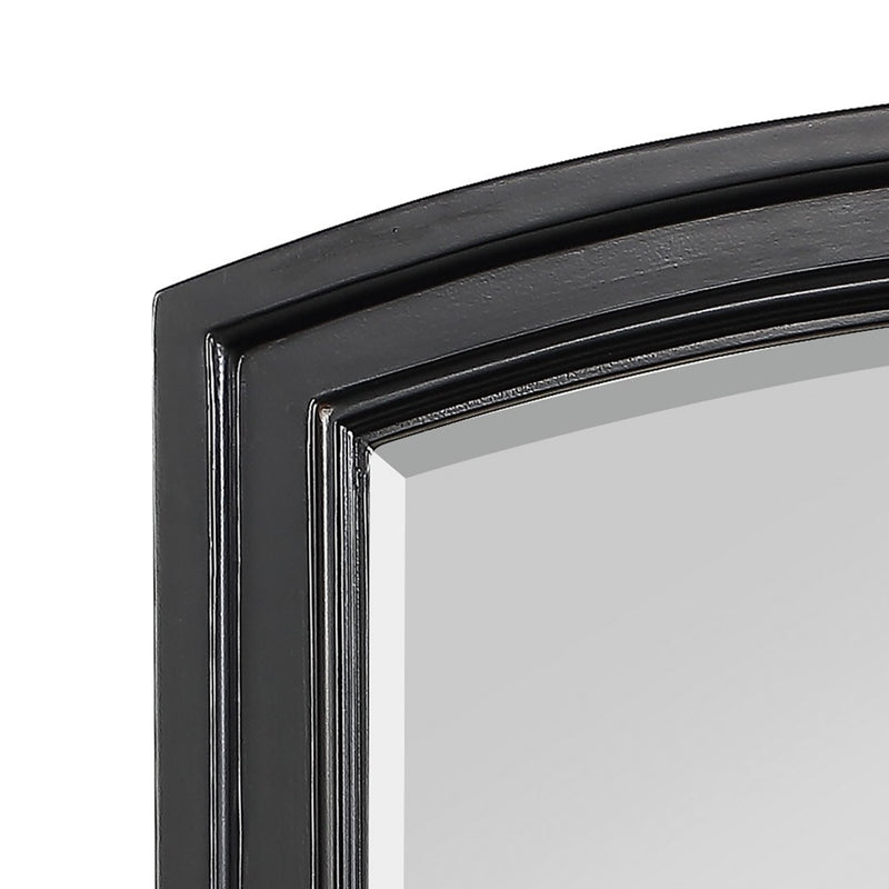 Wooden Mirror With Raised Edges And Curved Top Black-zoom-