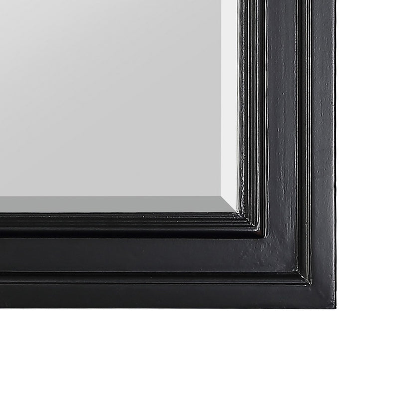 Wooden Mirror With Raised Edges And Curved Top Black-zoom-