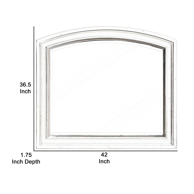 Wooden Mirror With Raised Edges And Curved Top White-zoom-