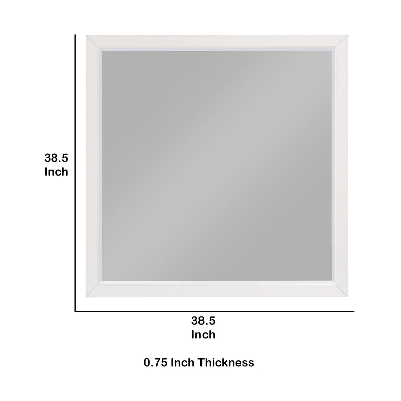 Transitional Style Square Wooden Frame Mirror White-zoom-