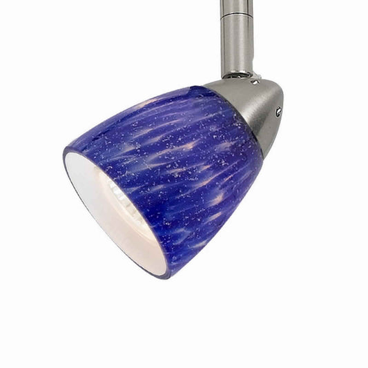 50 Watt Track Fixture with Handblown Glass Shade Silver and Blue