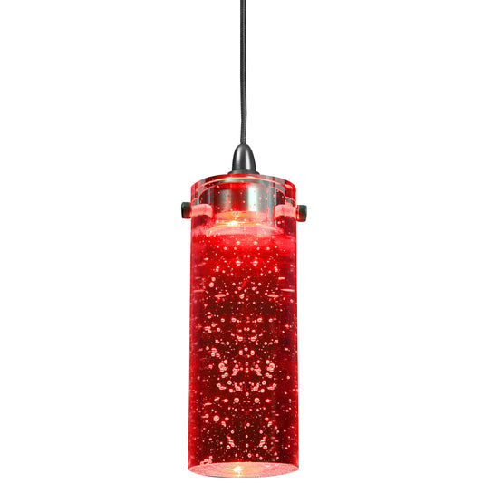 1.2 Watt LED Hanging Ceiling Lamp with Cylindrical Glass Shade Red