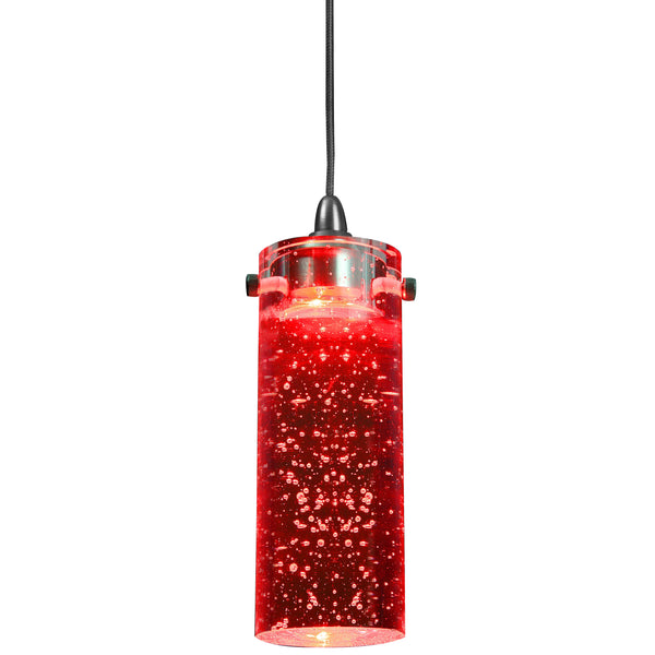 1.2 Watt LED Hanging Ceiling Lamp with Cylindrical Glass Shade Red