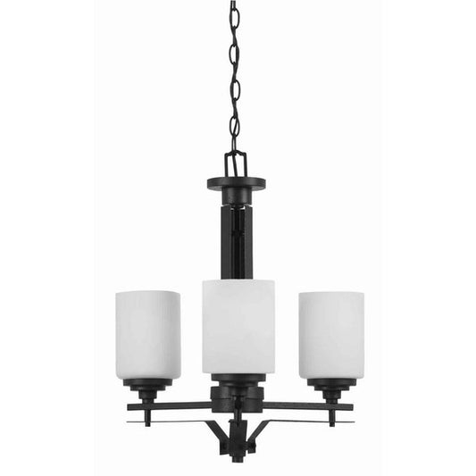 3 Bulb Uplight Chandelier With Metal Frame And Glass Shade Black And White