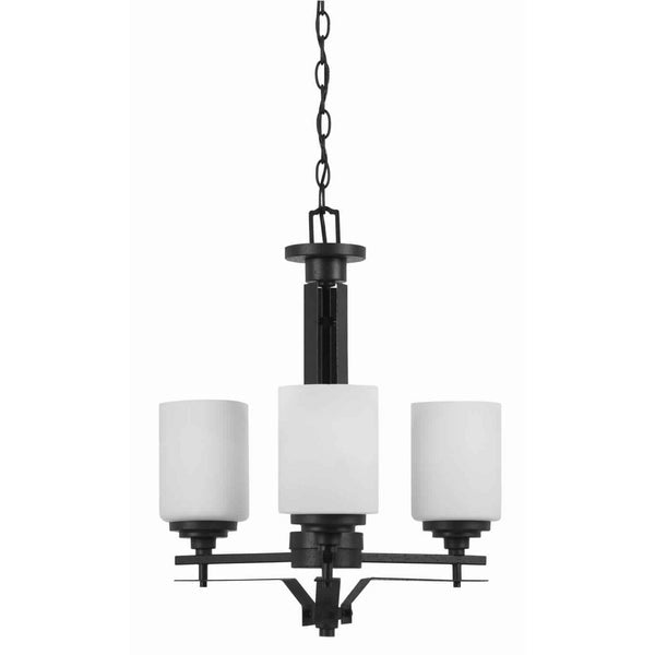 3 Bulb Uplight Chandelier With Metal Frame And Glass Shade Black And White