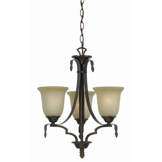 3 Bulb Uplight Chandelier With Metal Frame And Glass Shade bronze And Beige