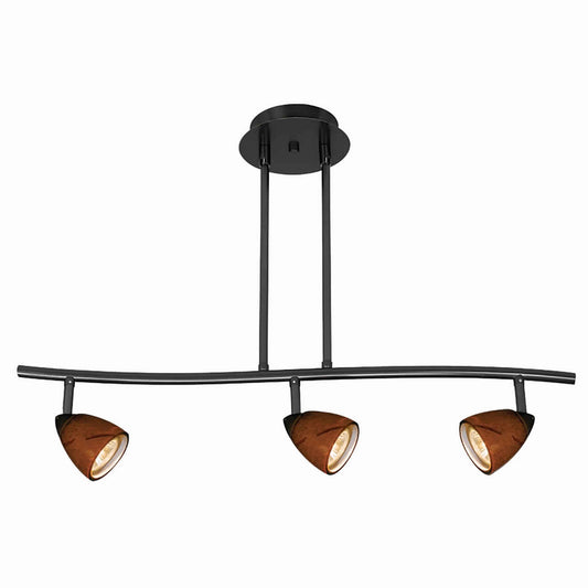 3 Light 120V Metal Track Light Fixture with Glass Shade Black and Brown