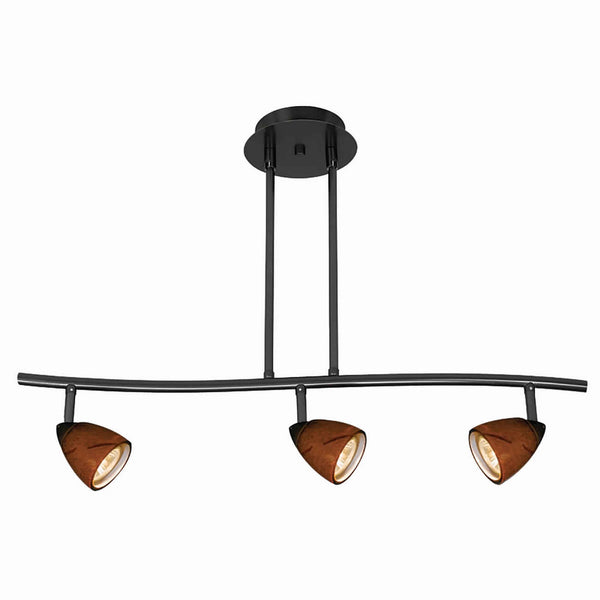 3 Light 120V Metal Track Light Fixture with Glass Shade Black and Brown