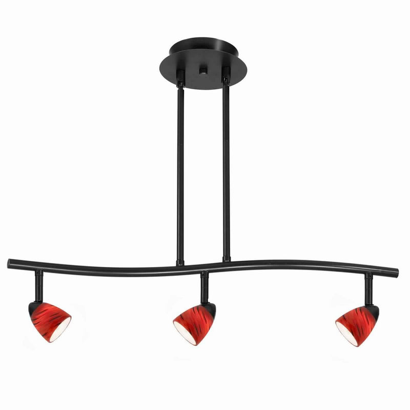 3 Light 120V Metal Track Light Fixture with Glass Shade Black and Red-zoom-
